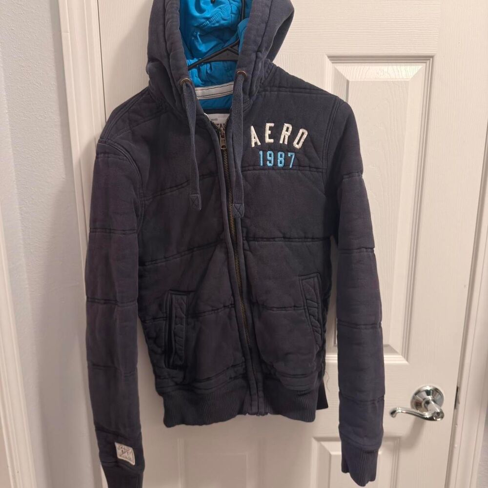 (2010-2014) Aéropostale Quilted Hybrid Hoodie - Faded Navy - S